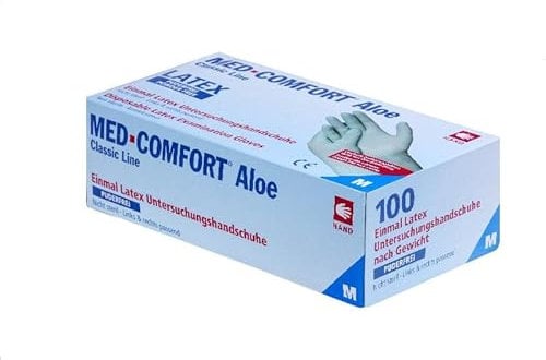 1000 mint-grüne Aloe-Vera Latexhandschuhe Med Comfort Aloe, puderfrei, Einweghandschuhe, Einmalhandschuhe, OP-Handschuhe, Medium