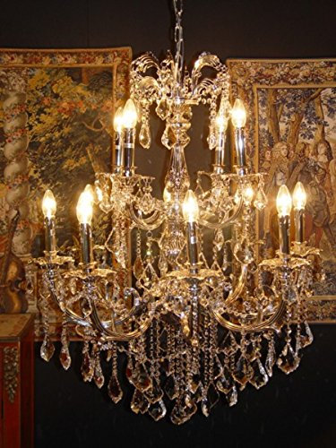 Casa Padrino Barock Kristall Kronleuchter 12-Flammig Silber - Hängeleuchte Lüster Hängelampe Deckenlampe