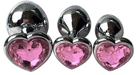 3Pcs Anal Plug Sex Toys, Metal Anal Butt Plugs Training Kit with Heart-Shaped Jewelry Base Adult Sex Toys & Games for Women Men Couples Beginners Large/Medium/Small,Pink