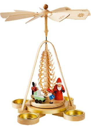Alexander Taron Importer 16687 - Richard Glaesser Pyramid - Santa with Toys and Tree - 10 H x 8 W x 8 D