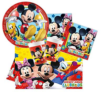 IRPot - Kit n.7 217 PZ. Coordinato Compleanno Topolino + Piatti Bicchieri TOVAGLIOLI Rossi