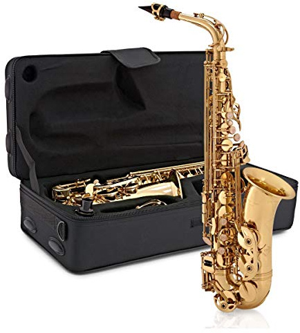 Altsaxophon von Gear4music, Gold | Für Anfänger und junge Musiker, weicher leicht anzublasender Ton, leichter komfortabler Korpus, Koffer und Blatt inklusive