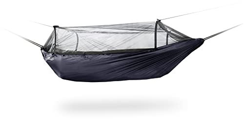 DD Hammocks Frontline Hammock - Lightweight Jungle Hammock with Mosquito Net for Camping Travel And Expedition Jet Black