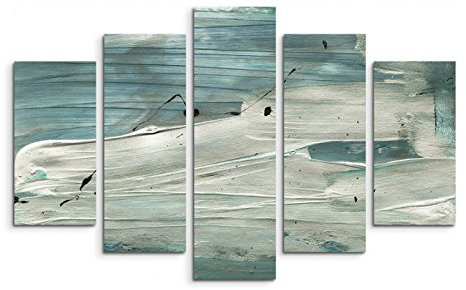 5 teiliges Wandbild auf Leinwand (Gesamt: H: 100cm B: 160cm) Keilrahmenbild Canvas Fotodruck Leinwandbild Leinwanddruck Kunstdruck Wandbild blau grau beige gemalt