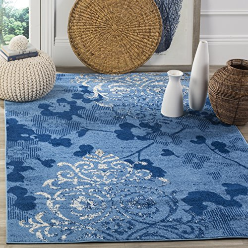 SAFAVIEH Adirondack Collection Area Rug - 5'1 x 7'6, Light Blue & Dark Blue, Floral Glam Distressed Design, Non-Shedding & Easy Care, Ideal for High Traffic Areas in Living Room, Bedroom (ADR114F)