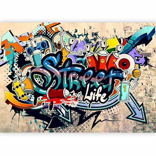 Papier peint murando panoramique inspirant 350x256 cm - Revêtement mural décoration salon - Design moderne - Graffiti artistique coloré urbain mural fond adolescent i-A-0108-a-b