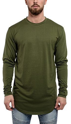Blackskies Side Zip Langarm T-Shirt | Langes Oversize Fashion Basic Longsleeve Herren Longshirt Long Tee mit Reißverschluss - Olive Grün X-Large XL