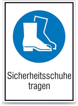 Betriebsausstattung24 Gebots-Kombischild Sicherheitsschuhe tragen - Aluminium, geprägt - 26,2 x 37,1 cm - Symbol Schild M008