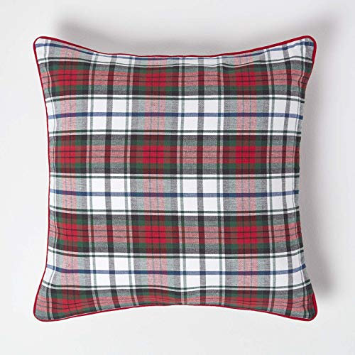 Homescapes Karierte Kissenhülle Macduff 60 x 60 cm, Zierkissenbezug aus 100% Baumwolle mit schottischem Tartan-Muster und Reißverschluss, Schottenmuster rot-weiß