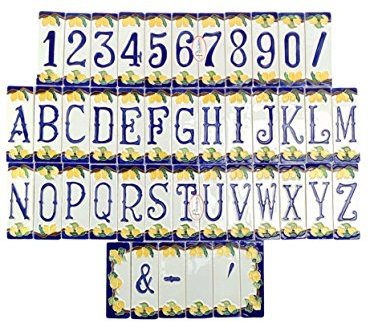 Numeri civici in ceramica,numero civico ceramica con soggetto limoni,oggetto da esterno colorati a mano nlp Misure:Numero H 12cm,L 4cm,spessore 0,7cm.