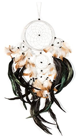 60cm x 16cm Dreamcatcher Traumfänger Weiß Braun schwarze Federn