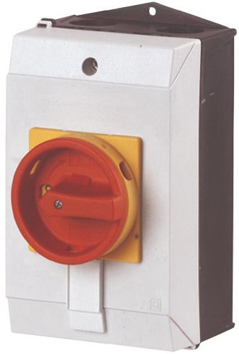 Eaton 207149 - Interruptor principal de 3 pines + 1 cierre, 20 A, función de apagado de emergencia, 90 grados, se puede cerrar en 0 posiciones, construcción, color de la carcasa: amarillo, rojo