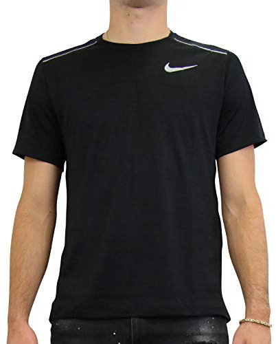NIKE Men's Dri-fit Miler Running Top, Black/Black/Reflective Silver, L EU