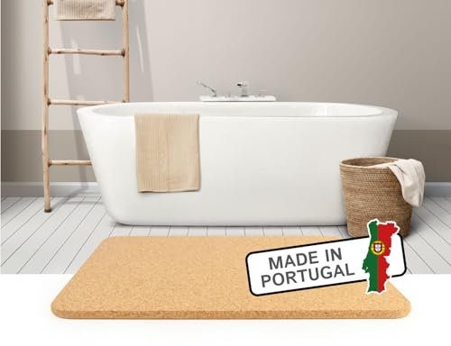 Cleverbrand Badematte aus Kork, Rutschfester Badvorleger, Kork Teppich groß (60 x 45 cm), 15 mm stark – Made in Portugal