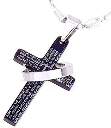 DonDon Halskette mit schwarzem Kreuz und Edelstahlring Anhänger in einem schwarzen Samtbeutel