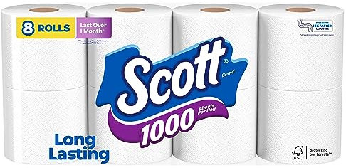 Scott 1000 Sheets Per Roll, 8 Toilet Paper Rolls, Bath Tissue
