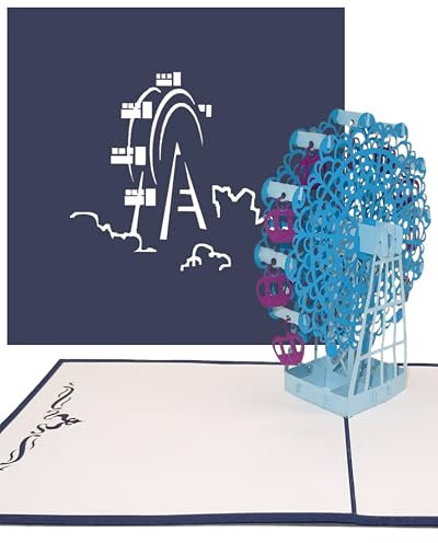 Pop-Up Karte Riesenrad Geburtstagskarte, Einladungskarte & Geschenkgutschein – Grußkarte mit Miniatur 3D Modell aus Papier als Einladung & Gutschein zu Kirmes, Geburtstag & Jahrmarkt