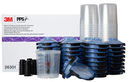 3M PPS 2.0 Pistola a spruzzo Cup, Coperchi e Liners Kit, 26301, Standard, 623,7 g, Filtro 125 Micron, Uso per auto, mobili, casa e altro, 1 tazza di vernice, 50 coperchi e fodere usa e getta, 32 tappi