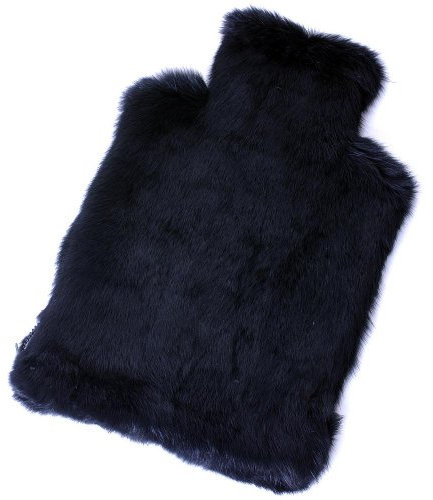 HAB & GUT JF002V Schwarz Hülle für Wärmflasche Echtfell Luxus flauschig Kaninchen, ohne Flasche groß 42x25 Wärmflaschenbezug