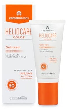 Cantabria Labs Heliocare Color Gelcream SPF 50 - Fotoprotección Avanzada con Color, Fluido Hidratante en Textura Gel, Acabado Natural, Pieles Normales y Secas, Tono Brown, 50ml