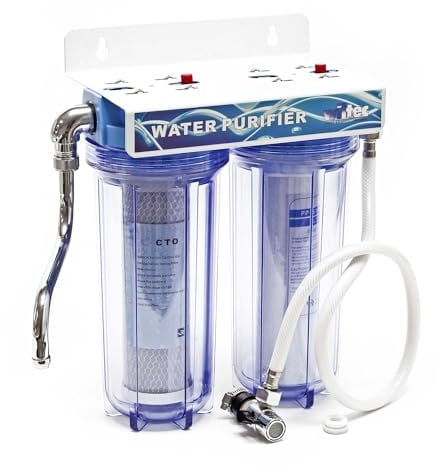 Naturewater NW-PR102 2 Stufen Wasserfilter Doppelfilter, 5 µ, 26,16 mm (3/4), Ø62 mm PP Kartusche, Filter Wandhalterung, Filterschlüssel, Sedimentfilter Aktivkohleblock
