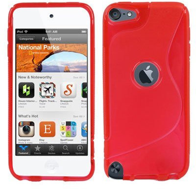 wortek® TPU Silikon Schutzhülle S-Line + extra Grip mit Logo Ausschnitt Apple iPod Touch 5 Rot