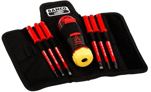 Bahco 808062 Ratcheting Screwdriver with Interchangeable Blades, Multi-Colour, Set of 6 Piece