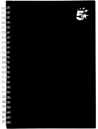 5 Star Notebook Wirebound Hard Cover Ruled 80gsm A5 Black [Pack 5]