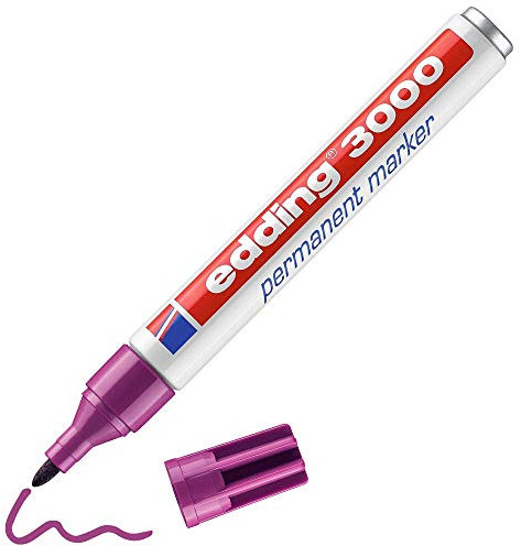 edding 3000 Permanentmarker - rotviolett (lila) - 1 Stift - Rund-Spitze 1,5-3 mm - schnell trocknender Permanent Marker - wasserfest wischfest - für Karton Kunststoff Holz Metall - Universalmarker