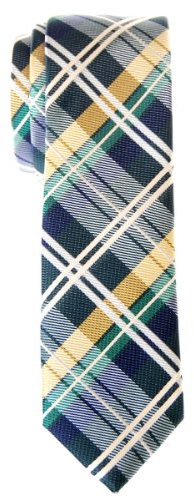 Retreez Herren Schmale Gewebte Krawatte Elegante Tartan Plaid Karo 5 cm - dunkelgrün und gelb und marineblau