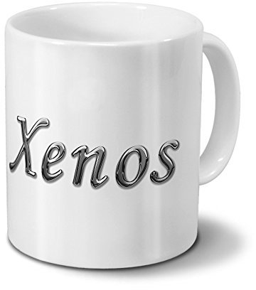 digital print Tasse mit Namen Xenos - Motiv Chrom-Schriftzug - Namenstasse, Kaffeebecher, Mug, Becher, Kaffeetasse - Farbe Weiß