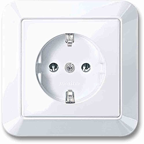 Merten MEG2301-1025 SCHUKO-Steckdose mit voller Abdeckplatte, Steckklemmen, aktivweiß glänzend, 1-M