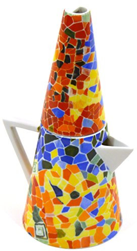 ART ESCUDELLERS Set LECHERA - AZUCARERA Dong de Porcelana Decorada en TRENCADIS al Estilo Gaudí. (Color Aurora). 11 cm x 8 cm x 17,5 cm