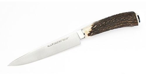 ELECTROPOLIS Cuchillo de Caza Muela Gaucho GAUCHO-16A, con puño de asta de Ciervo, Casquillo INOX, tamaño de la Hoja 16 cm + Tarjeta Multiusos de Regalo
