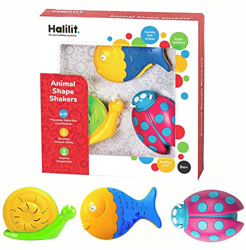 Halilit Animal Shaker Musical Instrument Gift Set. Musical Sensory Toy Set for Babies Includes 3 Brightly Coloured Animal Baby Shakers and Rattles. Suitable Gift for Baby Boys and Girls 3 Months +