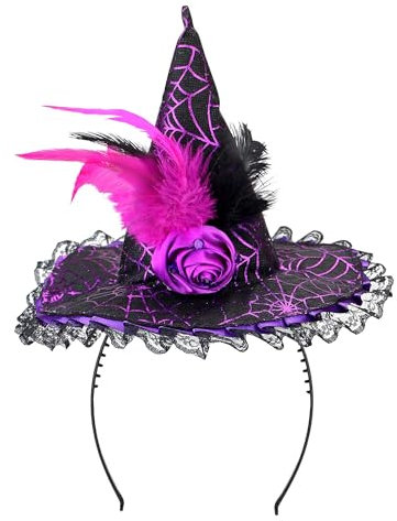 Widmann 53301 - Cerchietto per capelli con cappello da strega, viola, taglia unica, accessori, travestimento, costume, Halloween, feste a tema