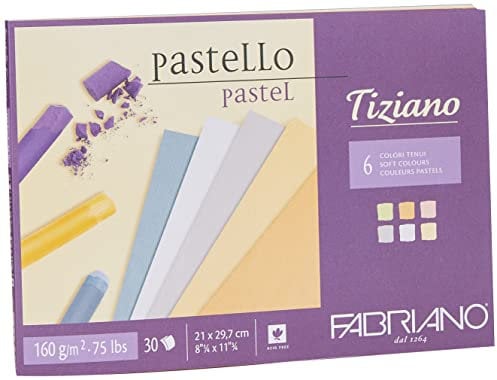 Fabriano Tiziano 46021297 - Blocco di Carta Pastello, Formato A4, 30 Fogli, 6 Colori tenui, 160 g/m²