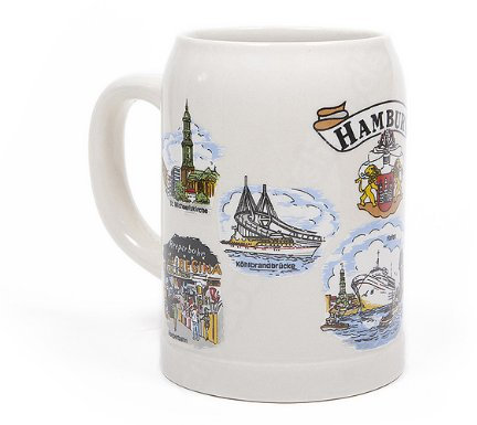City Souvenir Shop Hamburg-Bierkrug aus Steingut mit 8 Hamburg-Motiven, 0,5l
