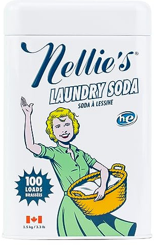 Nellies All-Natural Laundry Soda | Septic-Safe, HE Compatible & Fragrance-Free, Reusable Tin, Dye-Free, No Phosphates, Chlorine or Gluten