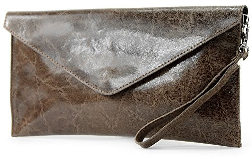 modamoda de - T106G - ital Clutch Unterarmtasche Glattleder, Farbe:Terrabraun