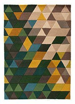 Flair Rugs Illusion Wollteppich mit Dreieck-Design, Handgefertigt (80cm x 150cm) (Grün/Bunt)