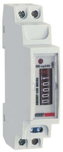 VEMER VE321600 ENERGY 230 MICRO - Contatore di Energia Elettromeccanico per Sistemi Monofase, Misuratore Consumo Elettrico, Installazione Barra DIN 1 Modulo, Bianco