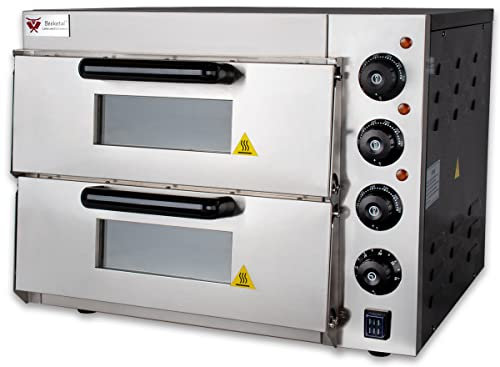 Beeketal 'BPO33-2' Profi Doppel Kammer Pizzaofen mit 2x 400x400 mm Schamottstein Backflächen, Gastro Steinbackofen für Pizza, Brot und Backwaren, Leistung 3000W, Pizzabackofen Temperatur bis zu 350°C