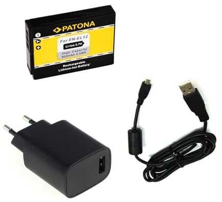 bg-akku24 Charger, Battery and Charging Cable, Data Cable, USB Cable for Nikon Coolpix S6200, S6300, S6500, S6600, S8000, S8200, S9200, S9300, S9400, S9500