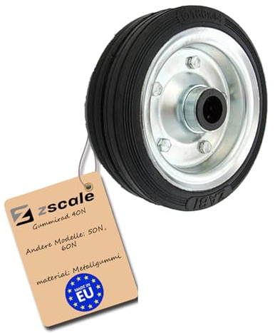 Zscale Gummirad Ø160 mm mit Vollgummireifen, Bohrung 20 mm – robustes Industrierad für Transportwagen 40N (1 Stück, Schwarz)