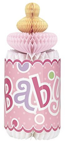 Babyparty-Dekoration - 30 cm - Flaschenförmige Wabendekoration - Rosa Punktmuster
