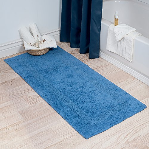 Lavish Home Reversible Long Bath Mat - 60x24-Inch Plush Cotton Bathroom Runner - Machine Washable Bath Mats for Bathroom, Kitchen, or Laundry Room (Blue)
