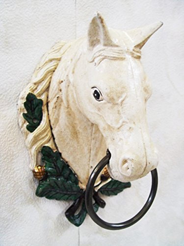 Decoratie Deko Handtuchhalter Bad Halter Ring Motiv: Pferdekopf Gußeisen Höhe 30 cm