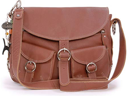 Catwalk Collection Handbags - Damen Leder Umhängetasche - Crossbody Bag/Handtasche Groß - Für Notizbuch A5 - Verstellbarer Gurt - COURIER Hellbraun