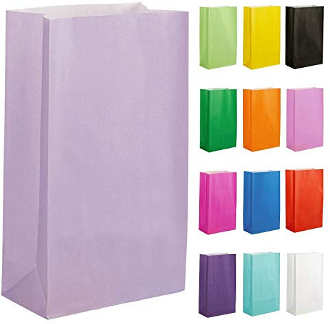 Thepaperbagstore 50 Lila Partytüten aus Papier – 14x24.5x7cm - Bunte Geschenktüten aus Papier für Kinder- und Erwachsenenpartys, Geburtstage, Hochzeiten, Junggesellinnenabschiede und Süßigkeiten